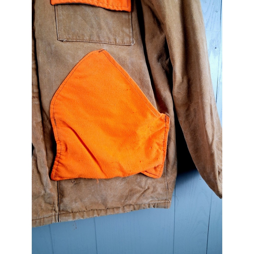 Vtg 80s SAFTBAK Hunting Jacket Duck Field Canvas Coat‎ L USA Biege Blaze Orange - Picture 10 of 12